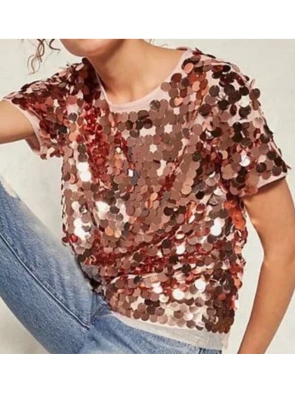 EUC Anthropologie Eva Franco Sallia Sequin Top Rose Gold Size Large